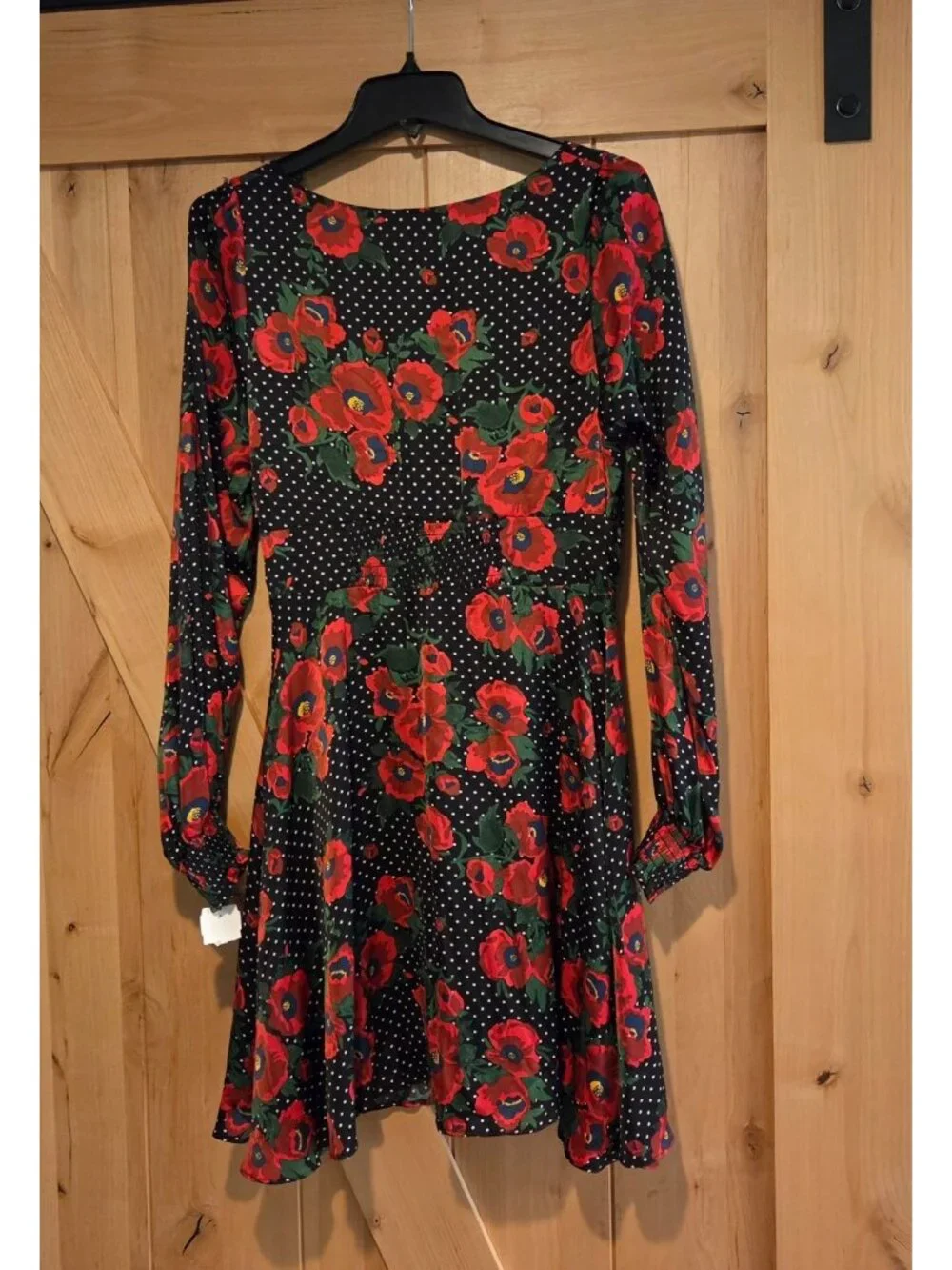 New! Free People Size 12 Morning Light Black Print Long Sleeve Mini Dress